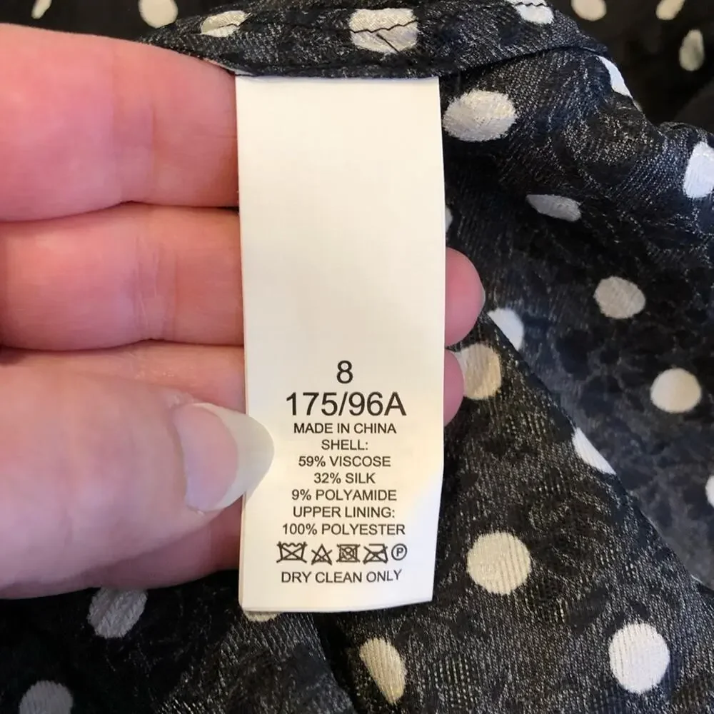 Kate Spade black white polka dot silk blend v neck top size 8